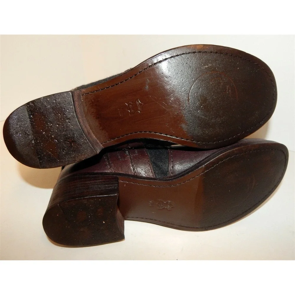 Tory Burch‎ Leona Black Flannel Brown Leather Zip Boots 7M